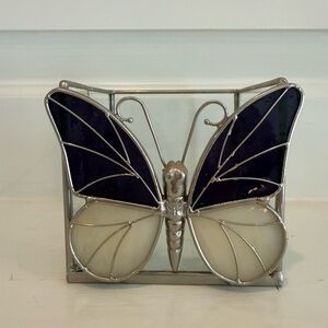 Vintage Stained Glass Butterfly Votive Candle Holder